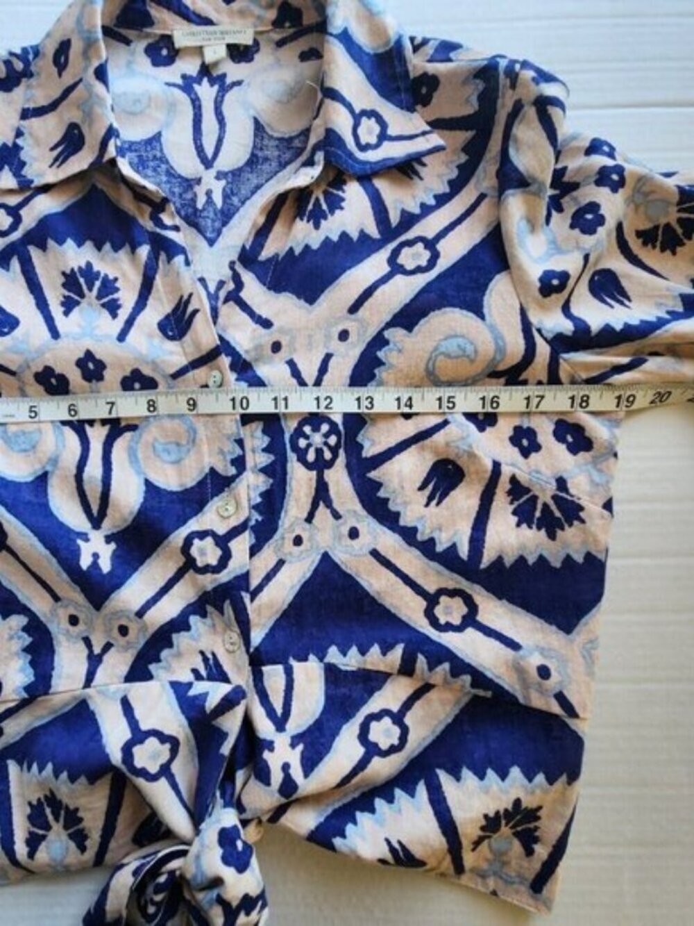 Christian Siriano NY Women's Size L Linen Blend Floral Tie Front Button Down Top - Picture 13 of 16